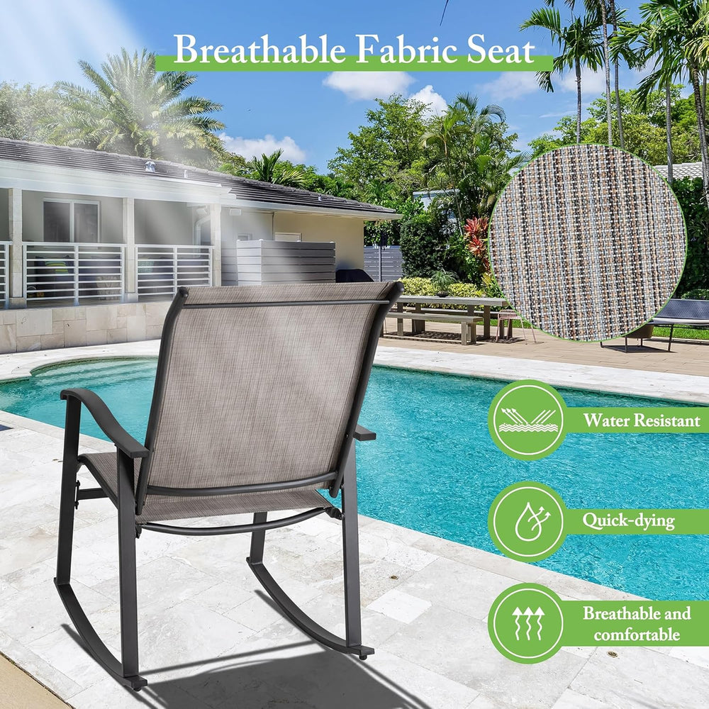 Shintenchi 3 Piece Rocking Bistro Set, Outdoor Furniture with Rocker Chairs a...
