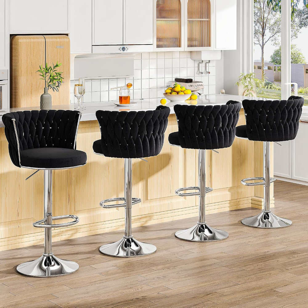 AWQM Black Bar Stools Set of 4,Modern Swivel Bar Chairs Velvet Counter Height...