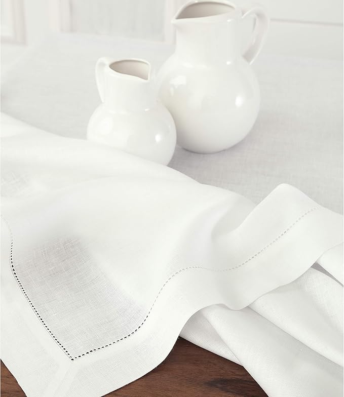 Solino Home Linen Tablecloth 60 x 108 Inch - Classic Hemstitch 100% Pure Line...