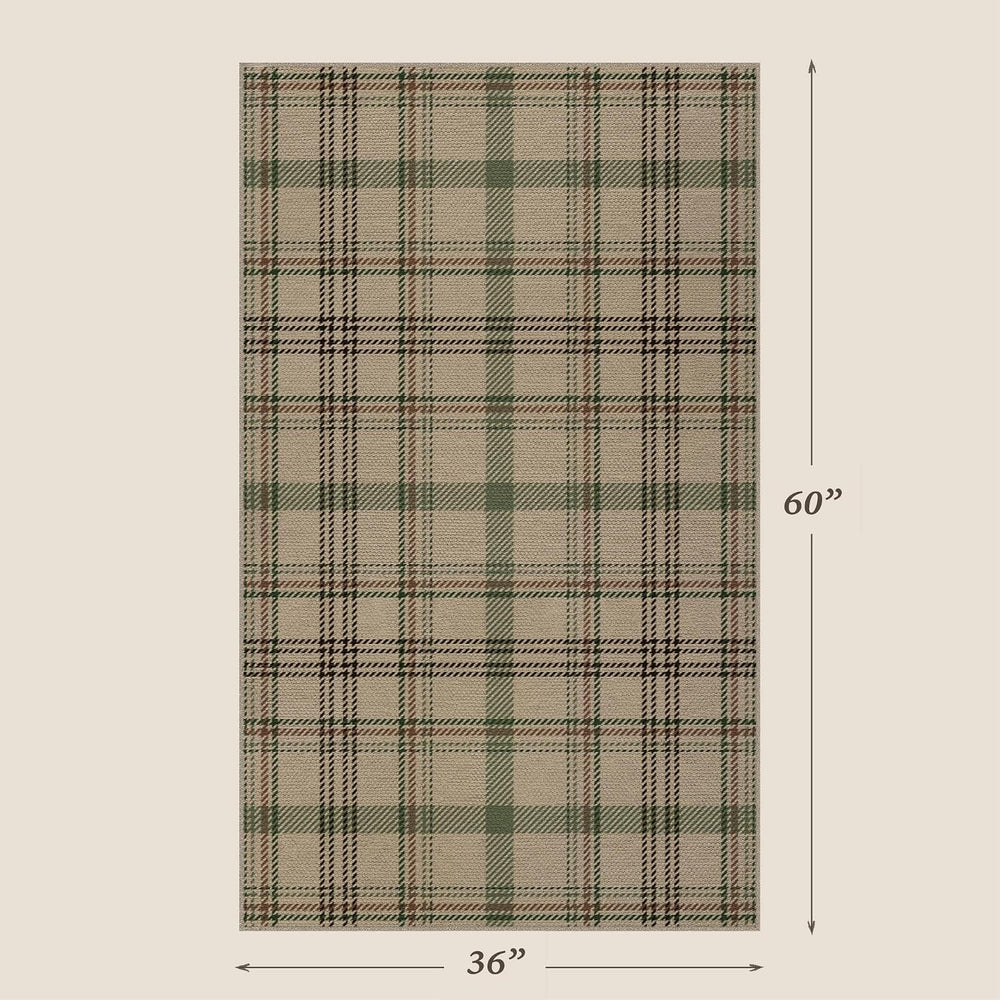 JTJ Easy Jute 3x5 Outdoor Rug, Sage Green Plaid Washable Farmhouse Area Rug