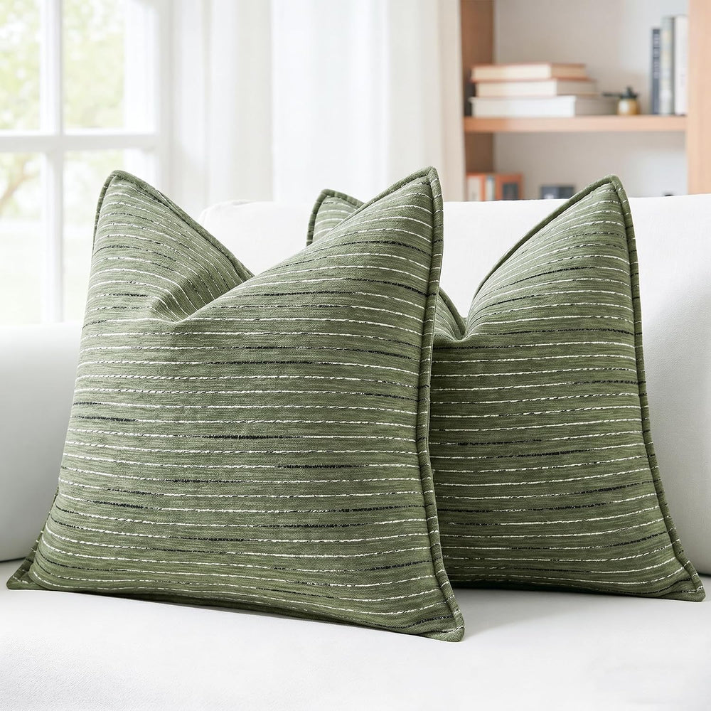 NUYECY Soft Chenille Decorative Large Pillow Covers 28x28 Set of 2,Green Neut...