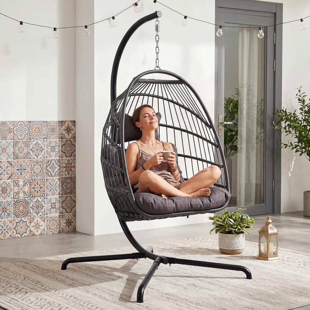 RADIATA Outdoor Hanging Egg Chair with Stand, Foldable Egg Swing Chair