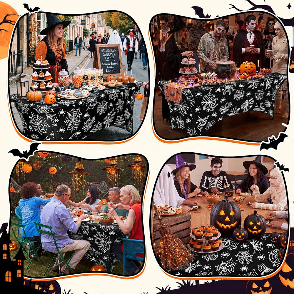 Moukeren 2 Pcs Halloween Spiderweb Tablecloth 6 ft Halloween Table Covers