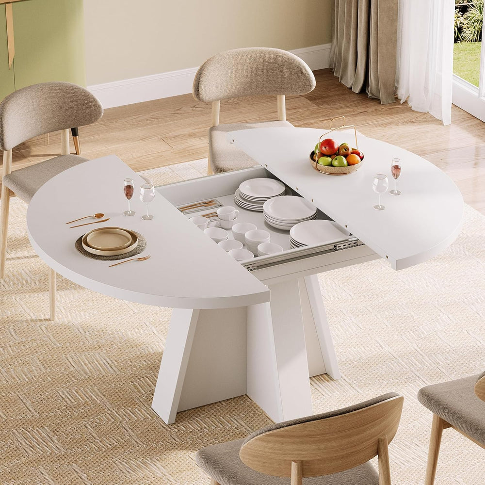 iPormis 43.3in-59in Extendable Round Dining Table for 4-6, Modern Wooden Kitc...