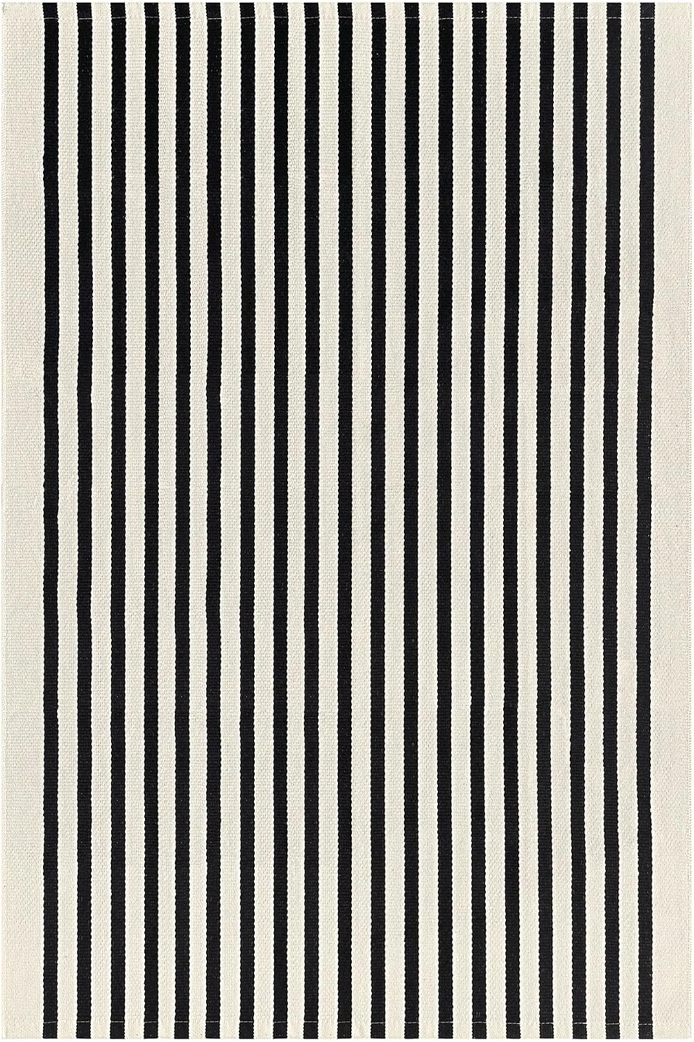 IOHOUZE 4x6 Striped Outdoor Rug, Washable Front Porch, Black Beige