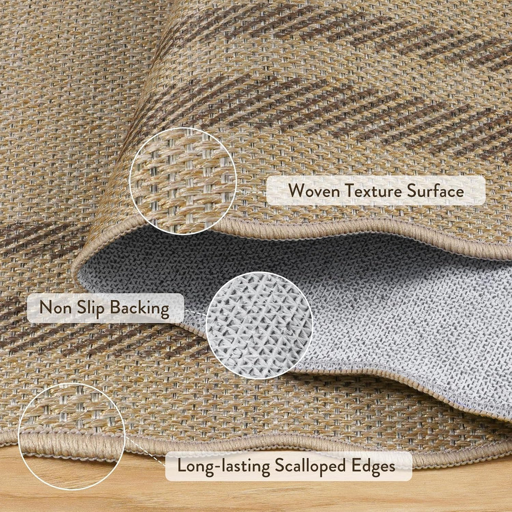 LIVEBOX Scalloped Easy Jute 3x5 Outdoor Rug, Washable Non-Slip Geometric Tan ...