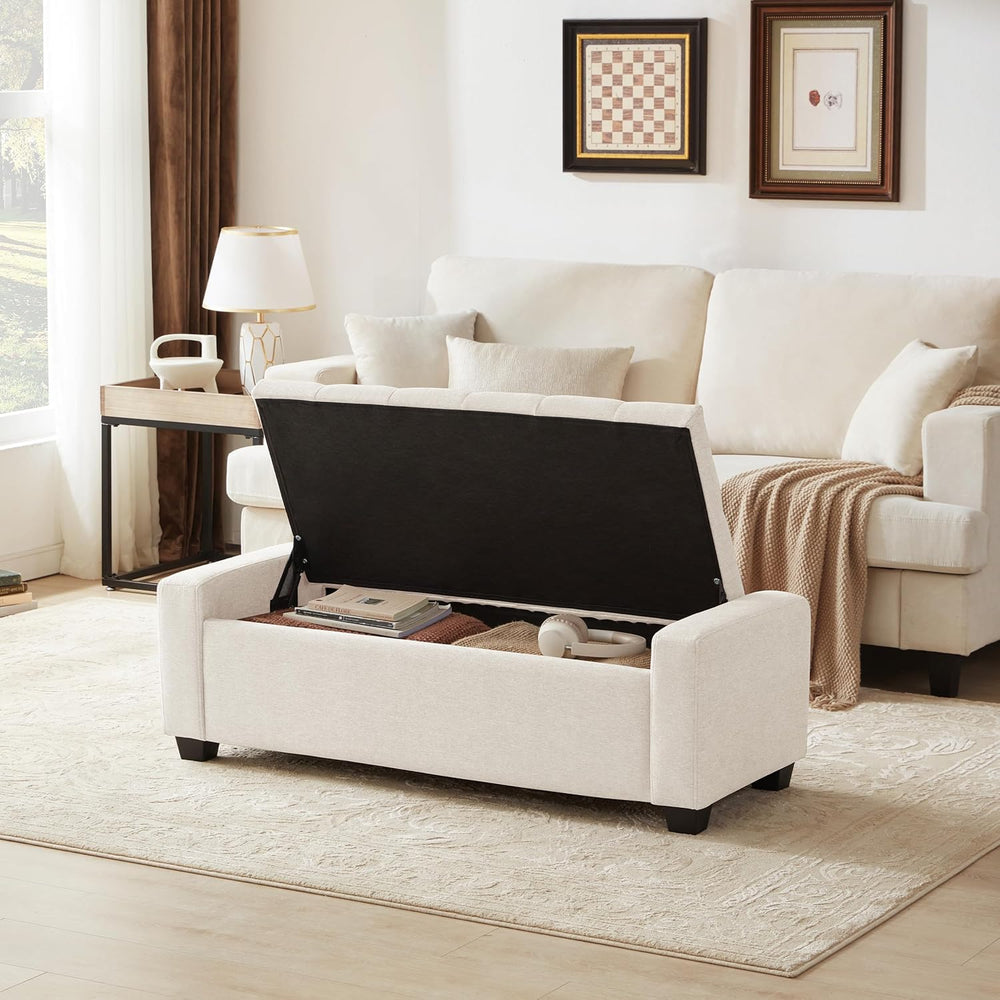 Huatean Home 48" Ottoman with Storage, Beige Storage Ottoman Bench
