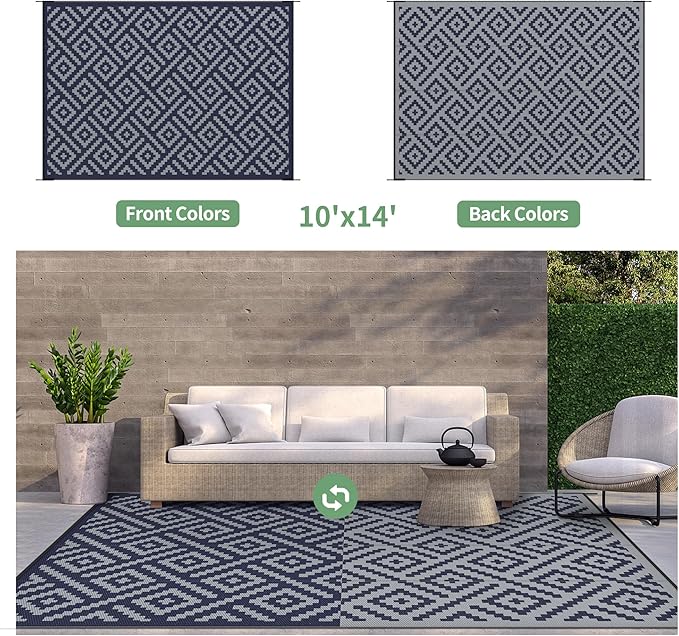 GENIMO Outdoor Rug for Patio Clearance, 10'x14' Waterproof Camping Ma...