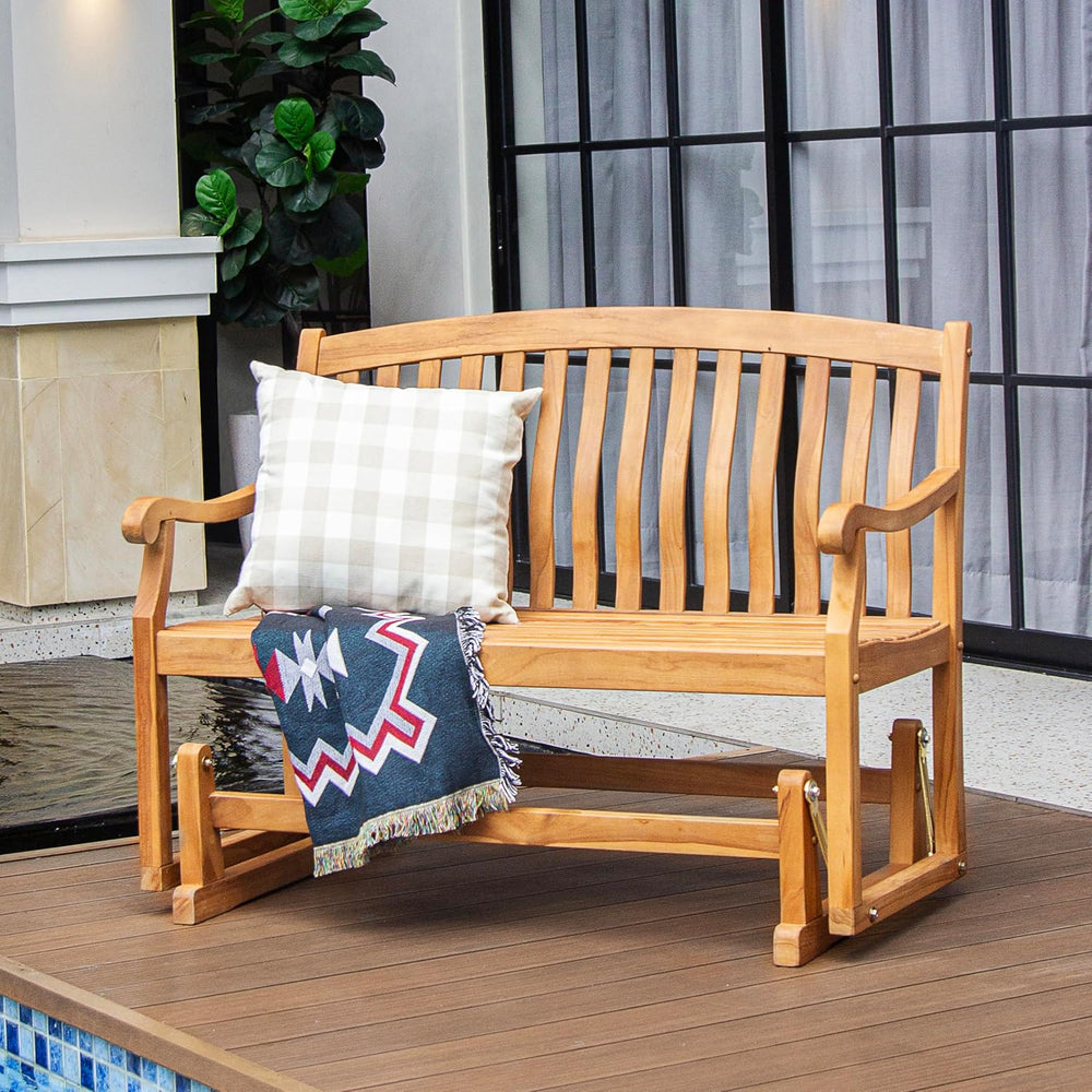 Cambridge Casual Arie Teak Wood Glider Bench – Outdoor Wooden Patio Bench wit...