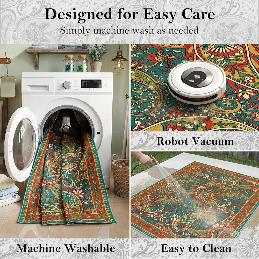 Arenarug Paisley Waterproof Outdoor Rug 4x6, UV Resistant, Terracotta