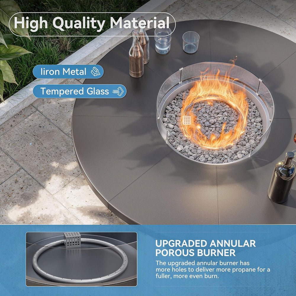 7 Piece Metal Outdoor Patio Furniture Set with 48"/55000 BTU Round Fire ...