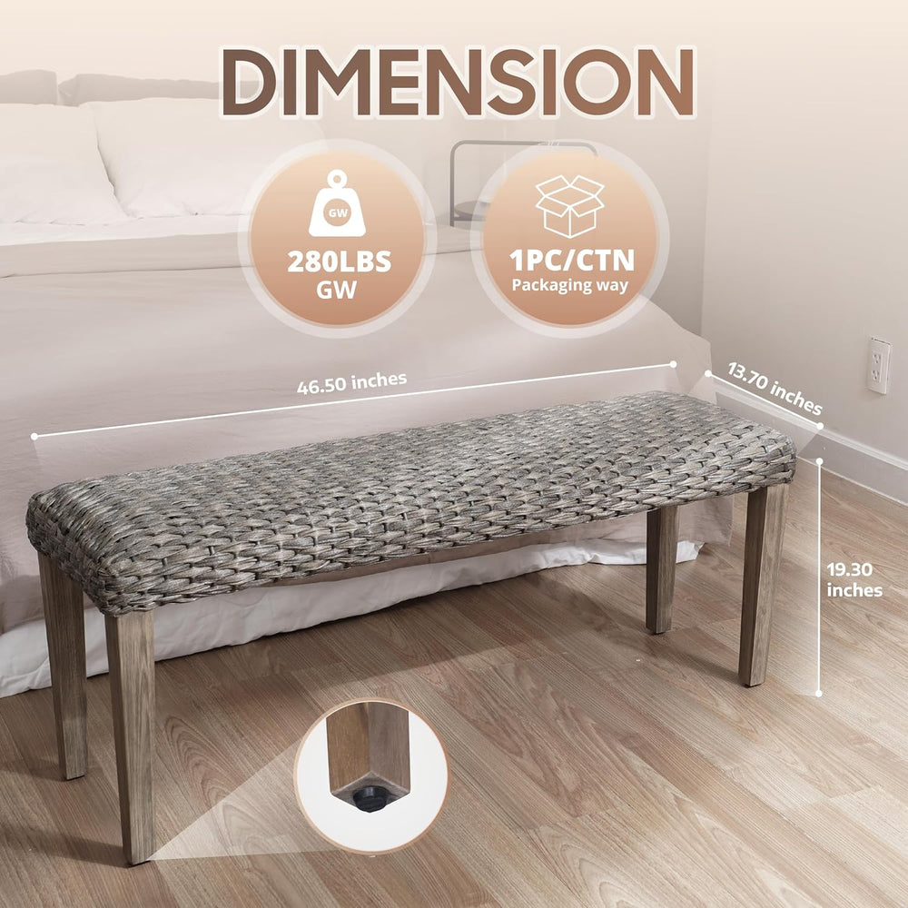 Outdoor Rattan Backless Bench with PE Wicker & Acacia Wood Frame, Grey