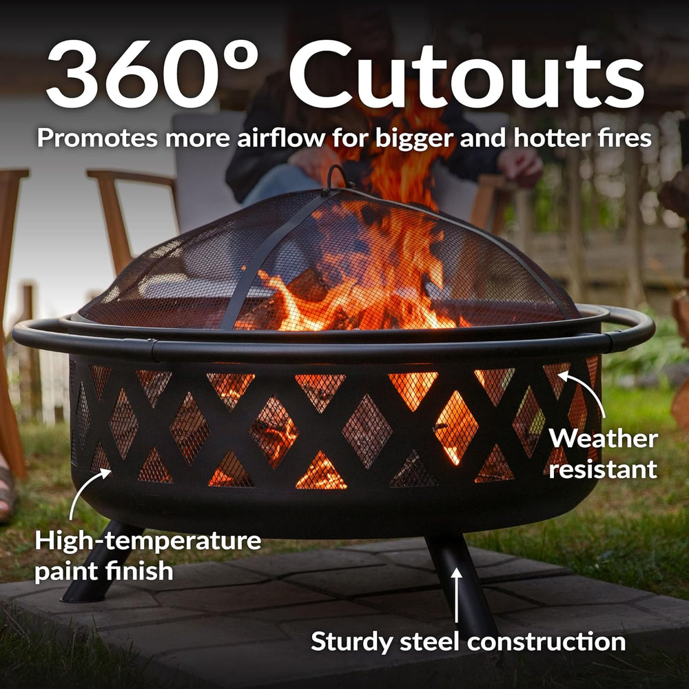 Sunnydaze Crossweave 36" Large Outdoor Fire Pit, Wood Burning, Round