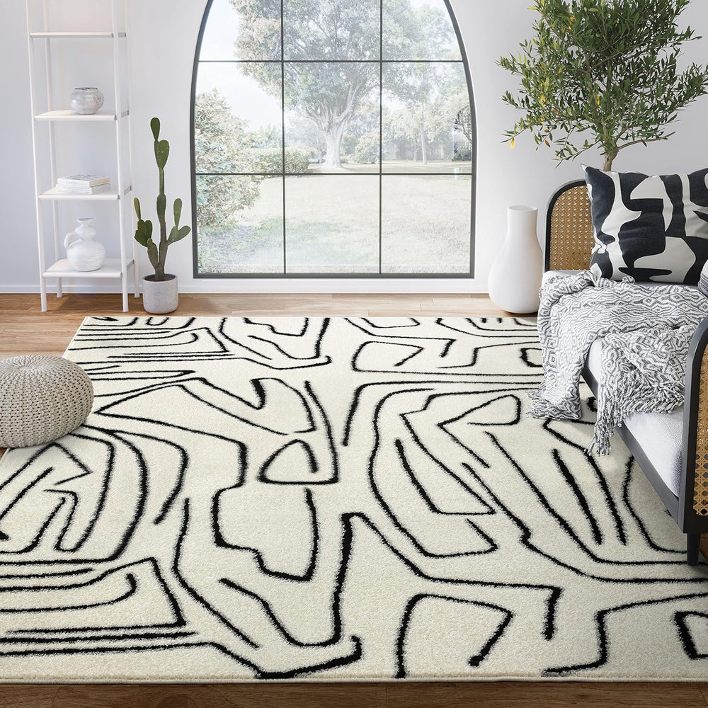 Abani Abstract Beige/Black Area Rug - 5'x8' - Modern Animal/Natural L...