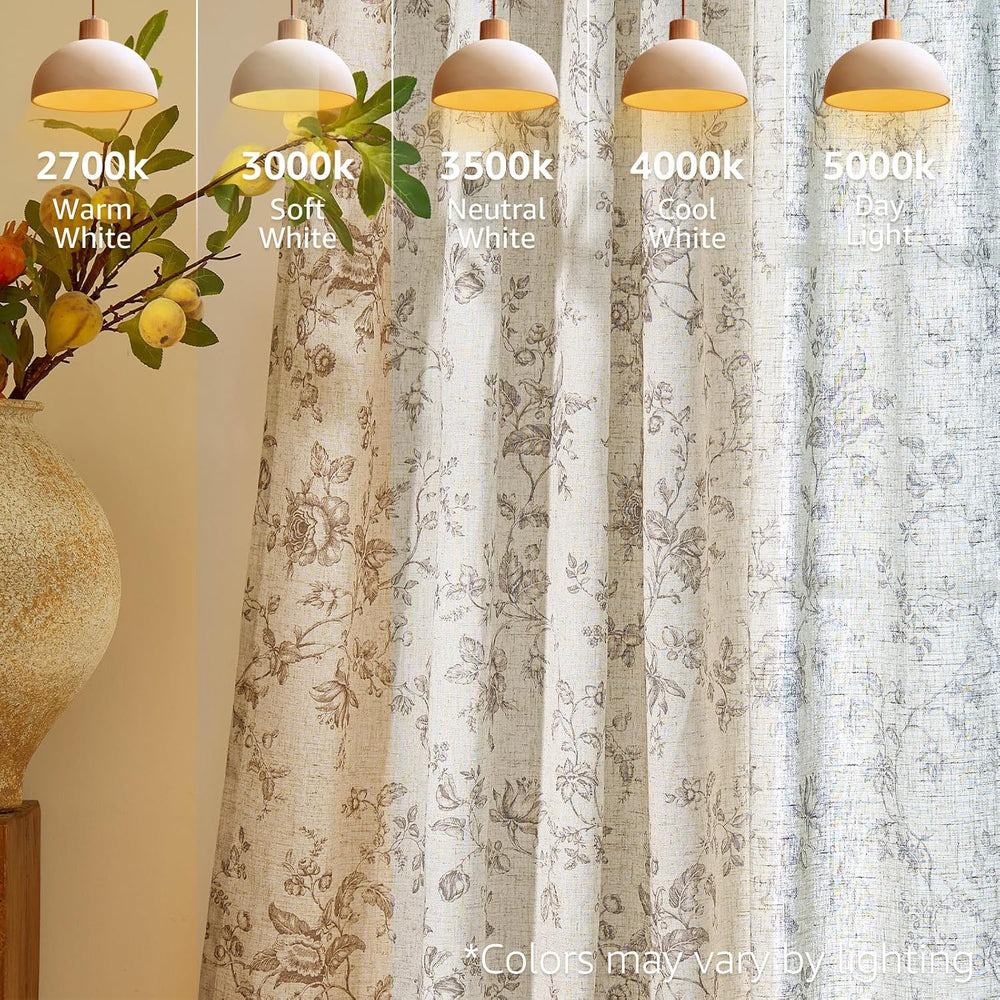 jinchan Linen Curtains 96 inch Taupe Floral Farmhouse Rod Pocket 2 Panels