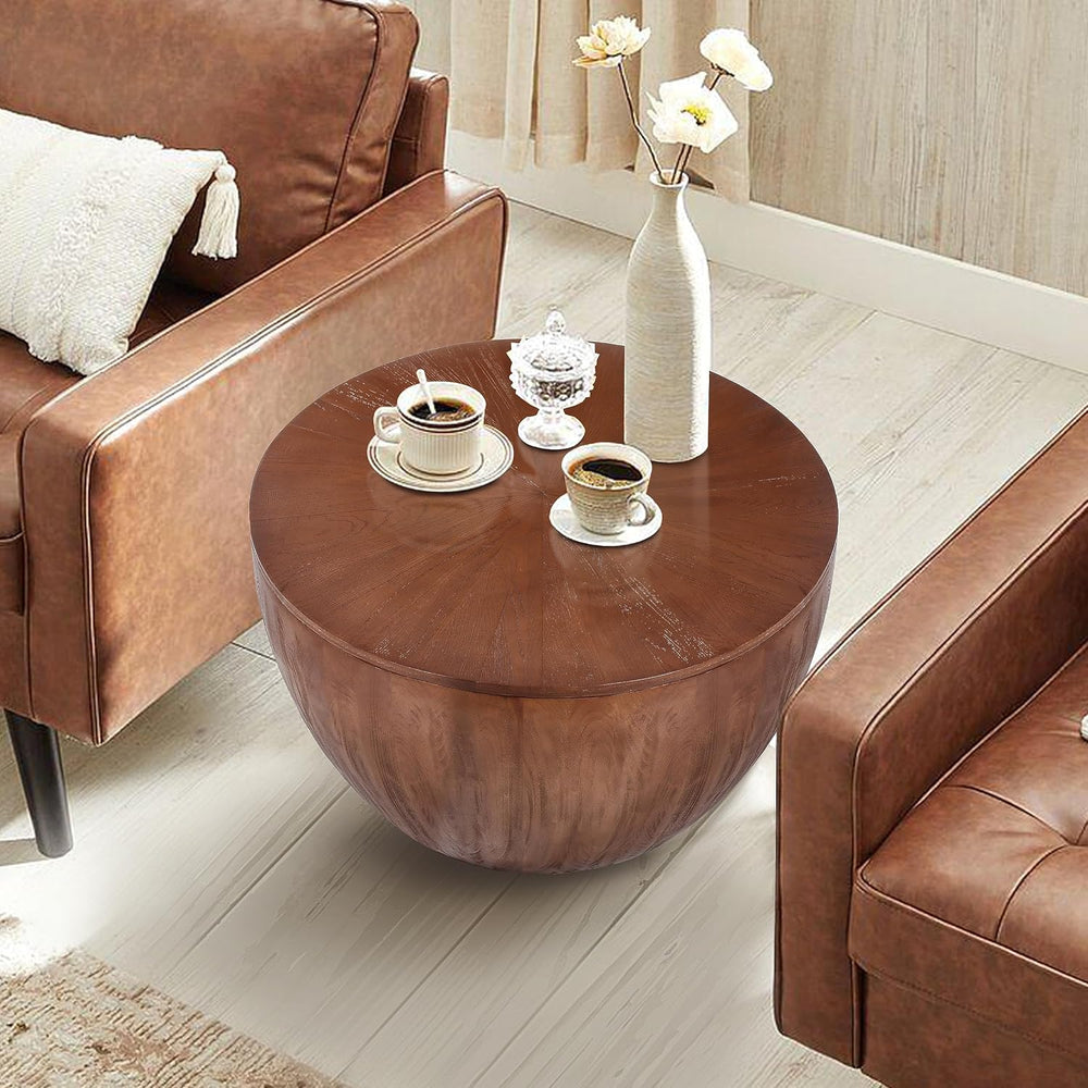 31.50" Vintage Style Bucket Shaped Coffee Table, Drum Coffee Table for O...