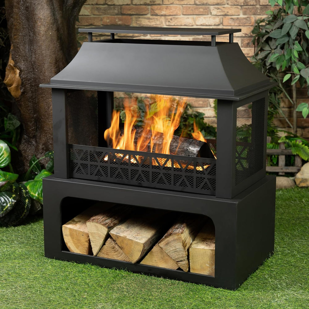 36" Rectangular Steel Outdoor Wood Burning Fireplace - Outdoor Fireplace...