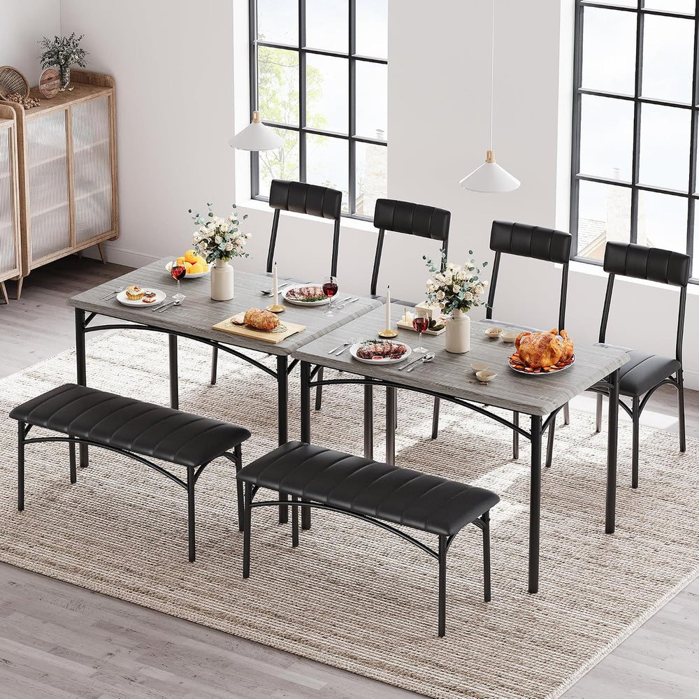 Garvee Dining Table Set for 4, Kitchen Table with Upholstered Bench and 2 Cha...