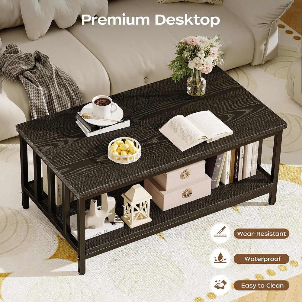 Coffee Table for Living Room with Slatted Sides Frame, Modern Farmhouse Livin...