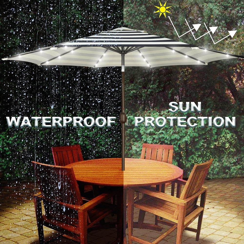 Blissun 9 ft Solar Umbrella, Patio Umbrella with 32 LED Lights, Table Market ...