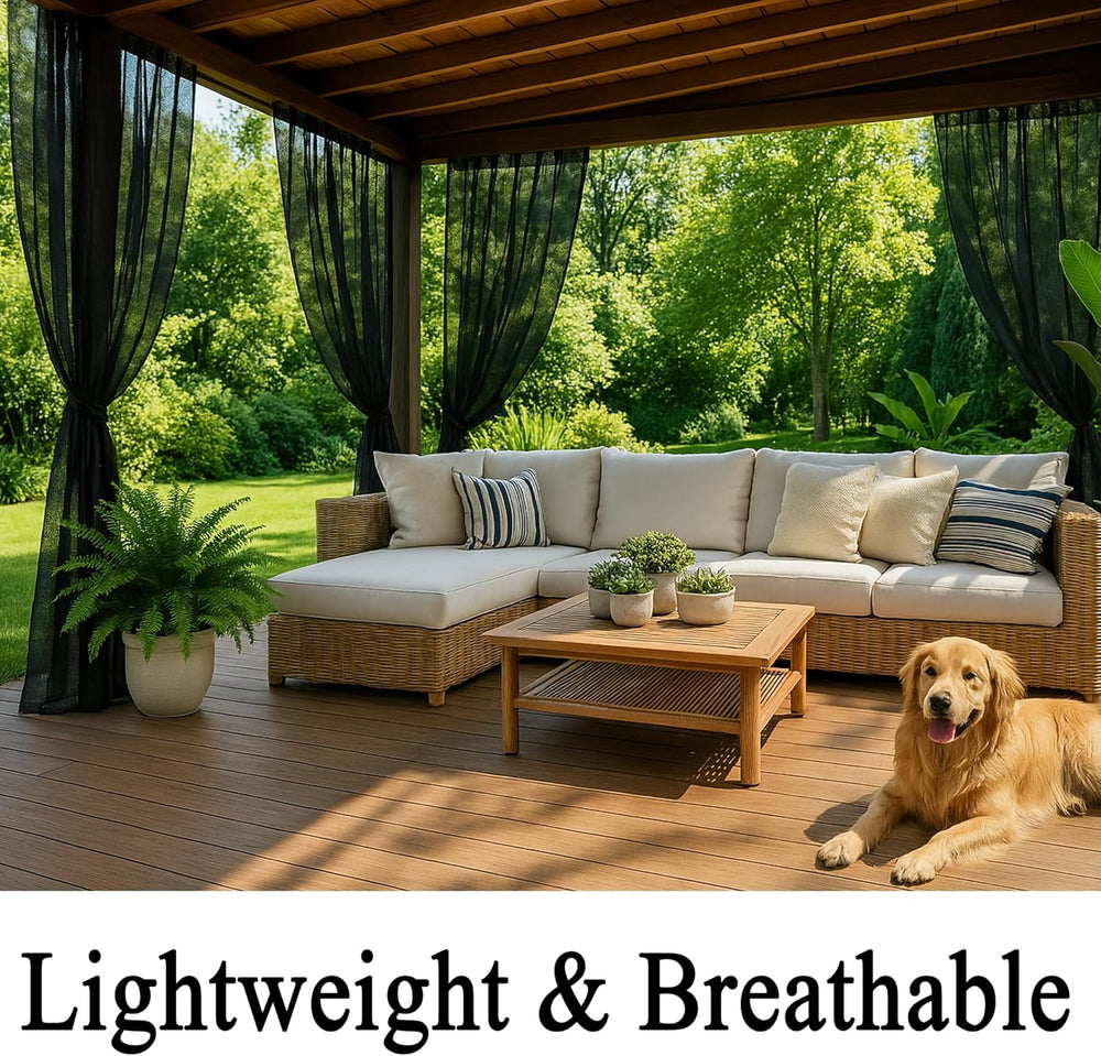 Extra Wide Outdoor Curtains Waterproof Black Voile Mesh Screen Lightweight Pr...