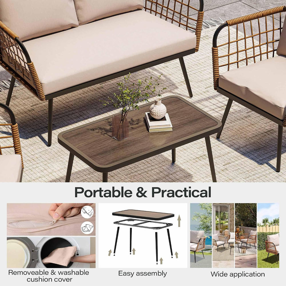 LAUSAINT HOME 4 Pieces Outdoor Patio Furniture Set, Rattan Balcony Furniture ...