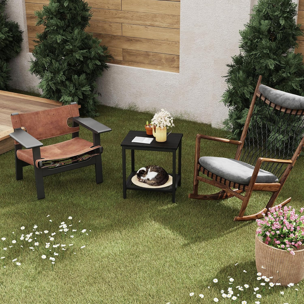 Outdoor Side Table with Storage 2-Tier Patio End Table,Black 2PC