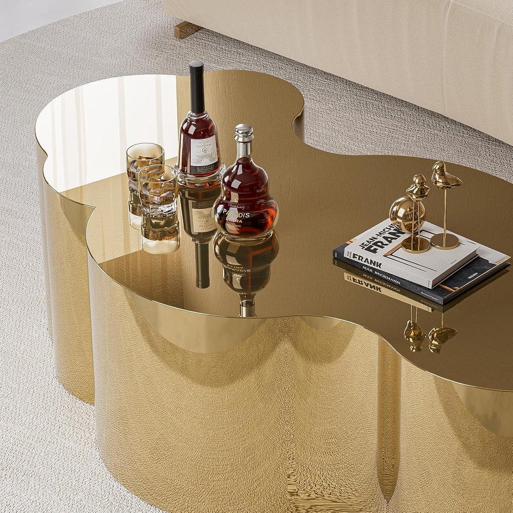 IKIFLY Gold Stainless Coffee Table, Modern Large Cloud Fashion Design