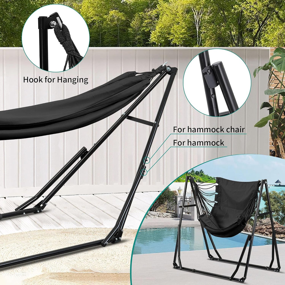 Ainfox Hammock with Foldable Stand, 2 in 1 Hammock and Swinging Chair with Ca...