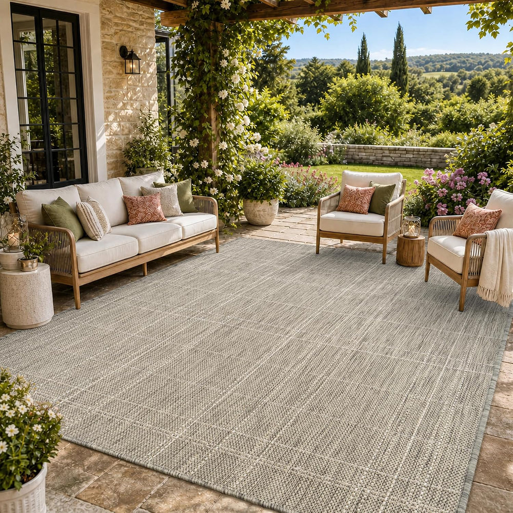 PADOOR-Grey Outdoor Rug-Patio Rug 8x10 ft Polypropylene Indoor Outdoor Rugs O...