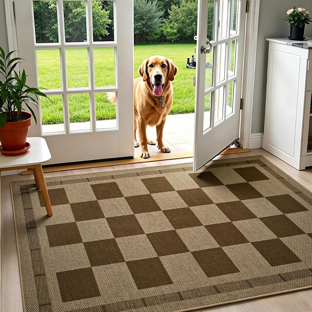 3x5 Outdoor Rug, Jute Checkered Rugs, Patio, Entryway, Balcony, Porch Rug
