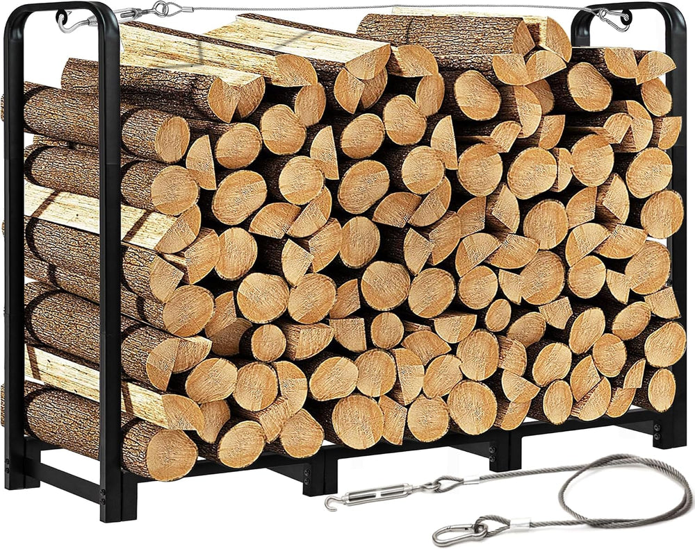 4FT Firewood Rack Stand - Fireplace Wood Storage Stacker Holder Heavy Duty Pi...