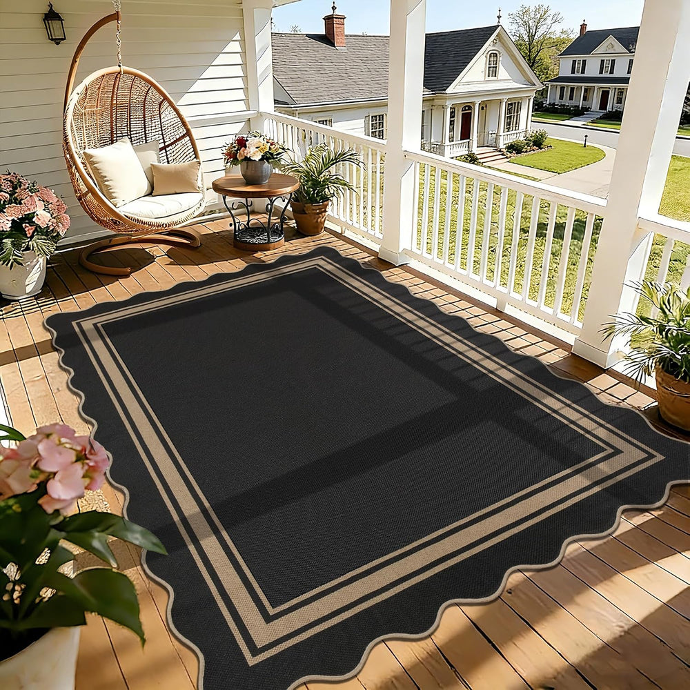 Zeeinx 5x7 Scalloped Rug Easy Jute Washable Outdoor Patio Rug