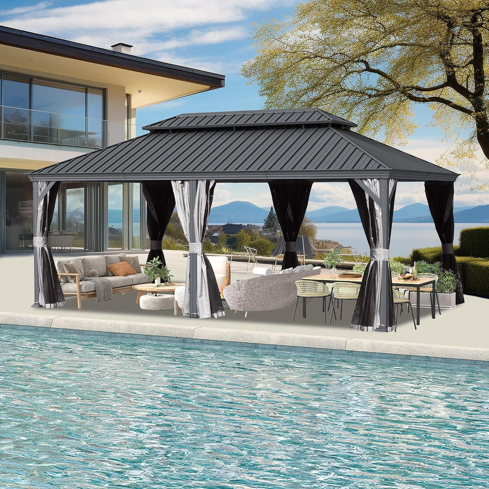 Domi 14’ x 24’ Outdoor Hardtop Gazebo, Upgraded Metal Gazebo with Galvanized ...