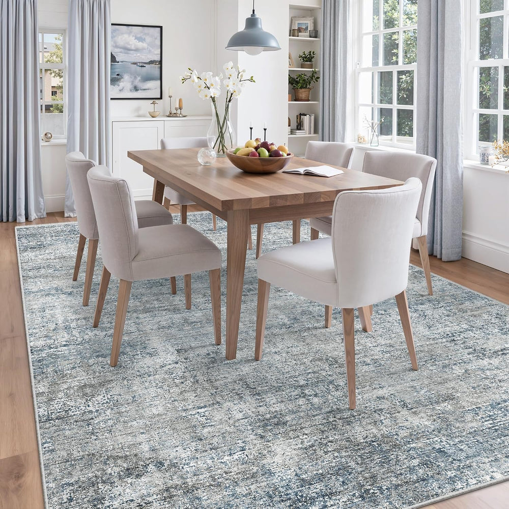 Cochyean 6x9 Area Rugs for Living Room Abstract Washable Rug, Blue Gray
