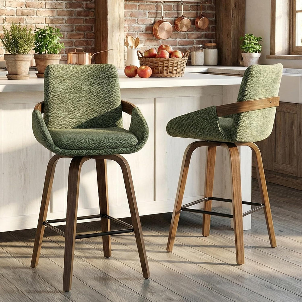 26" Swivel Counter Height Bar Stools Set of 3, Moss Green