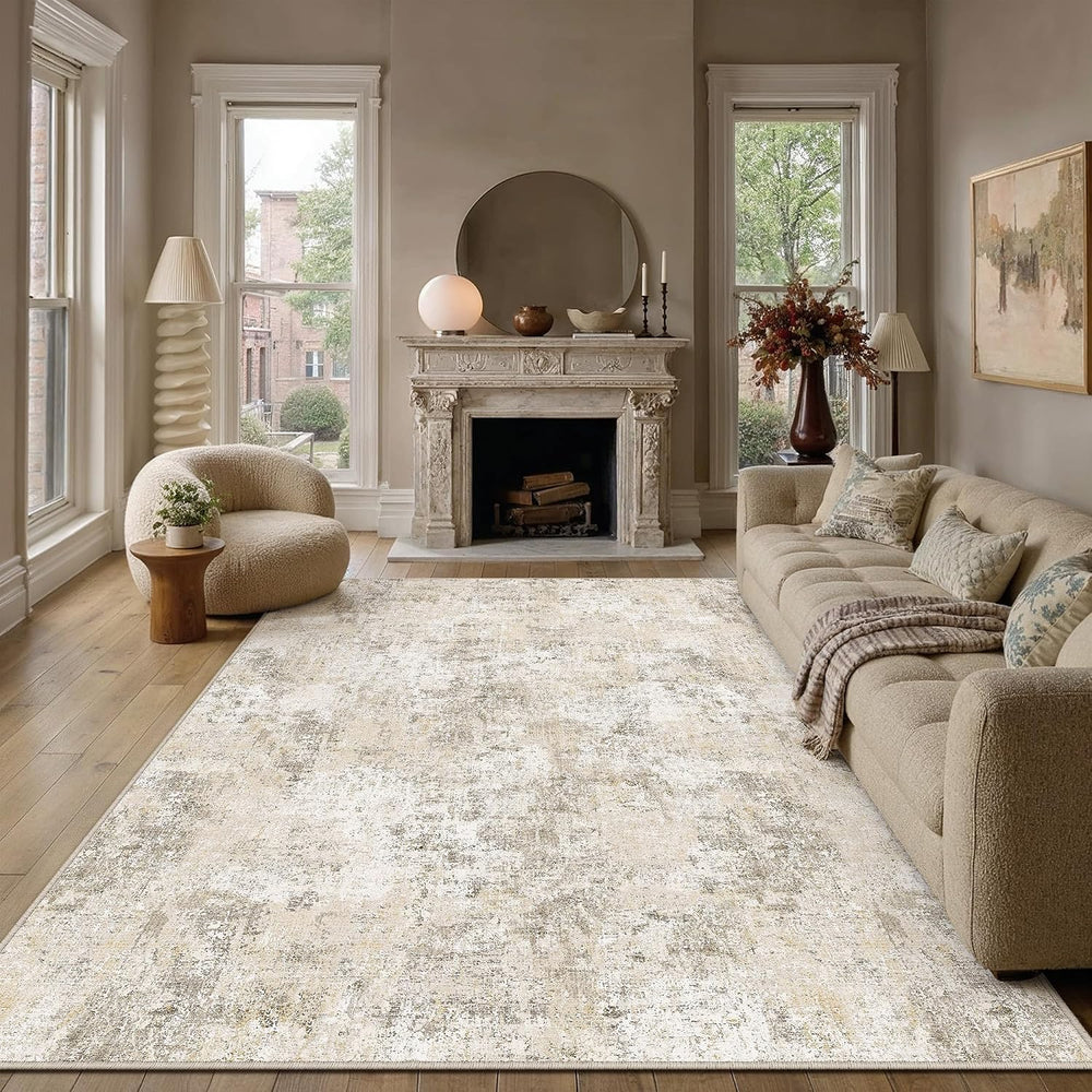 PureCozy 8x10 Area Rug Beige Abstract Modern