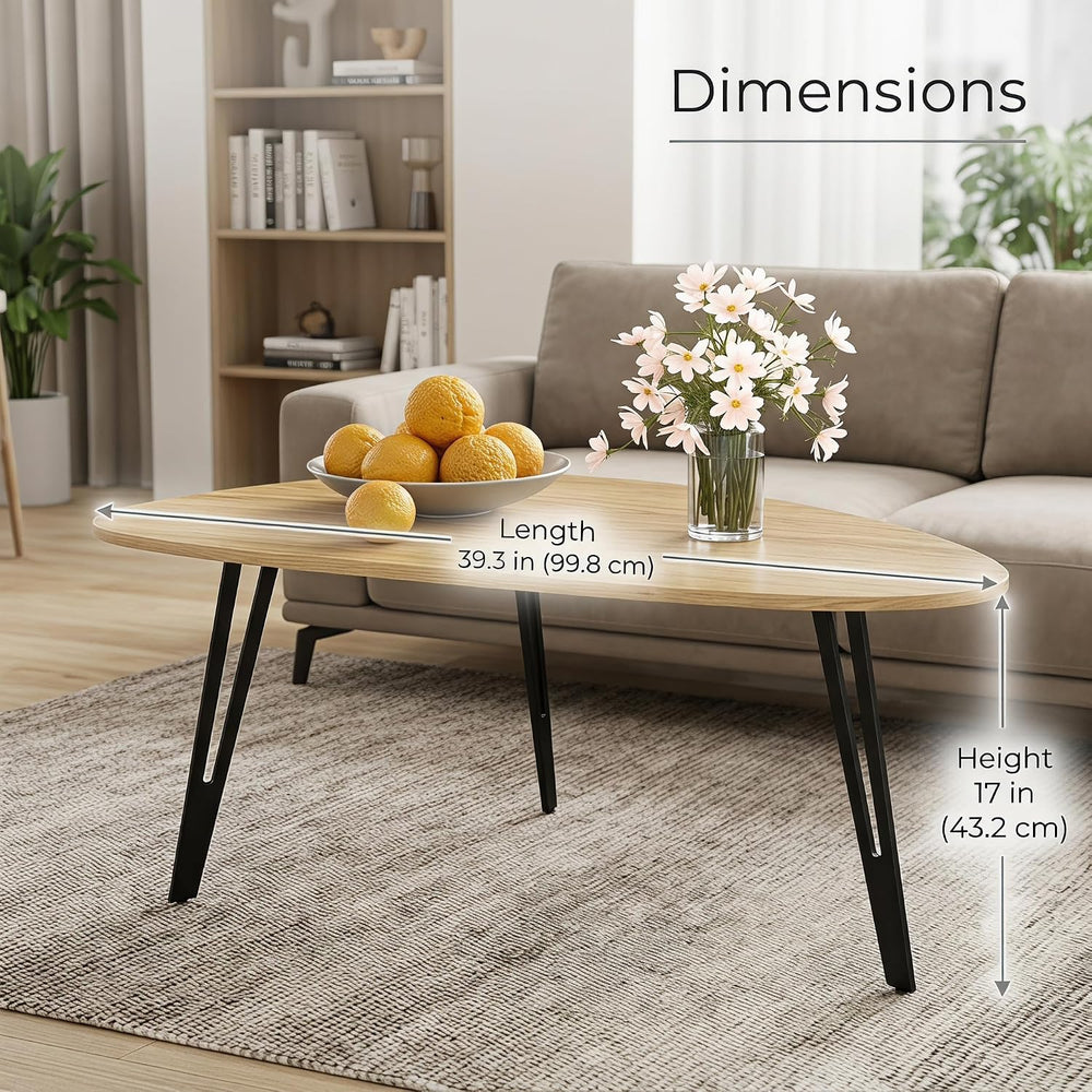 Manora Modern Mid Century Coffee Table, Oval Triangle Wood Center Table with ...