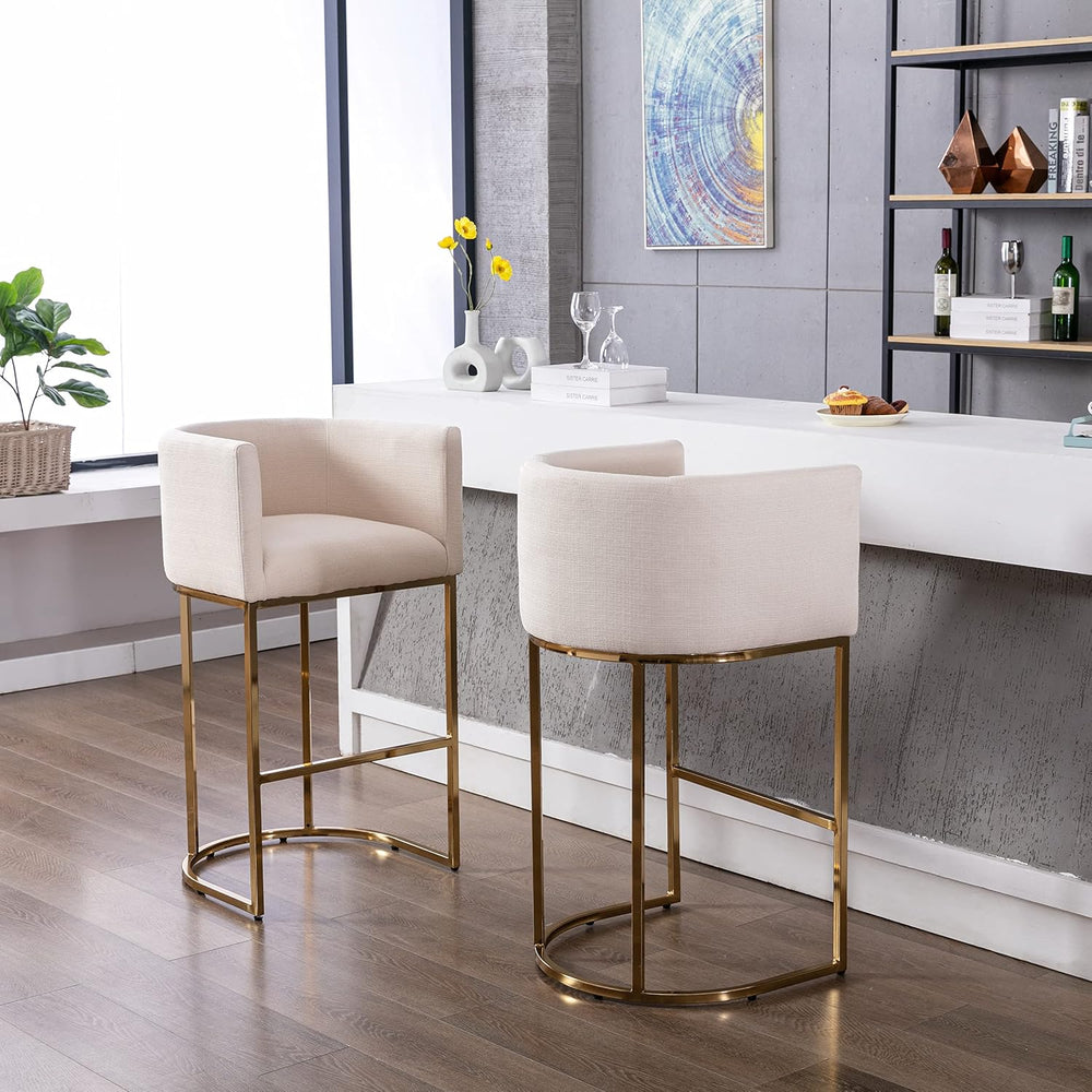 RIVOVA Contemporary Cream Linen Bar Stools Set of 4, 32" Upholstered Fab...