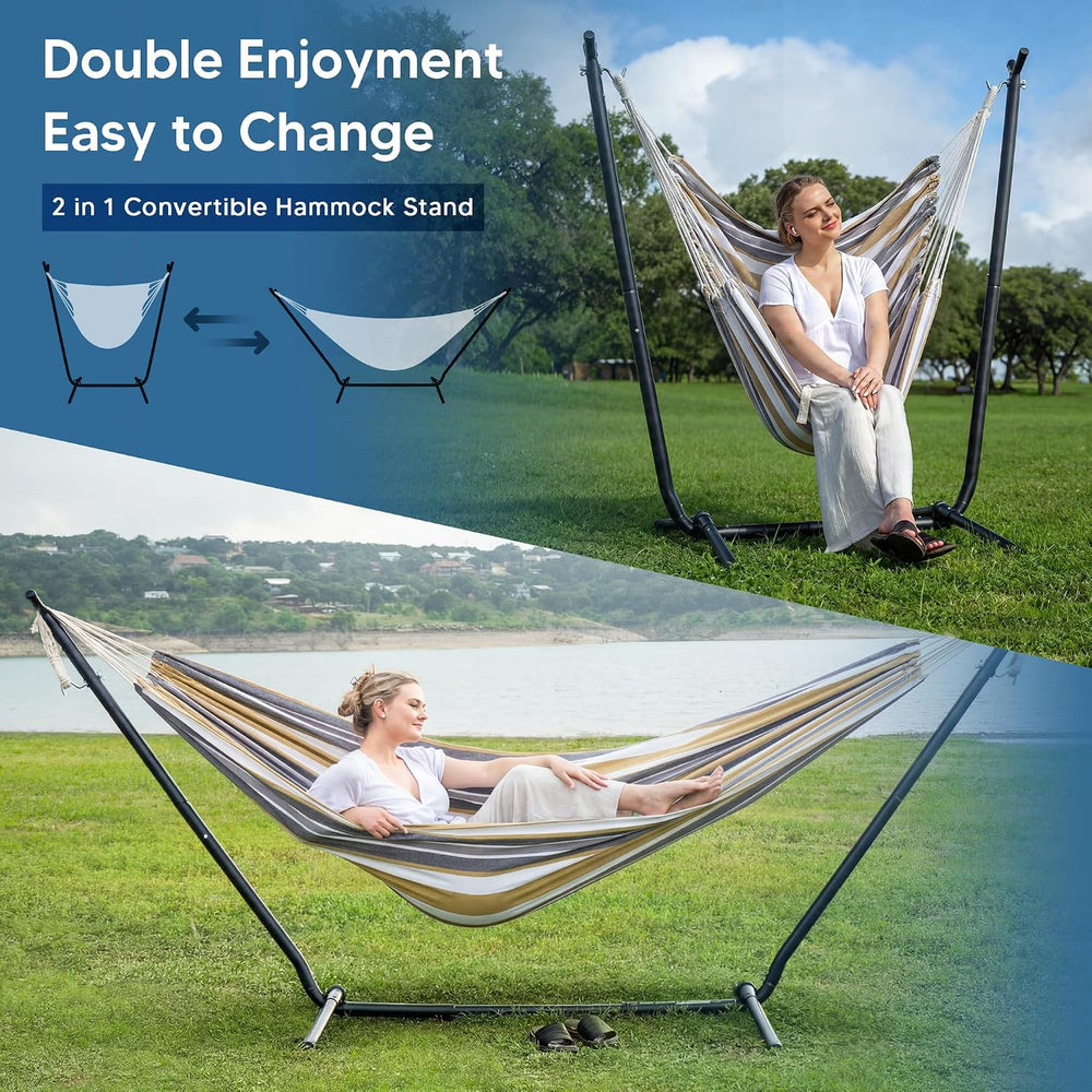 SUNCREAT 2-in-1 Convertible Large Hammocks for Outside, Coffee & White