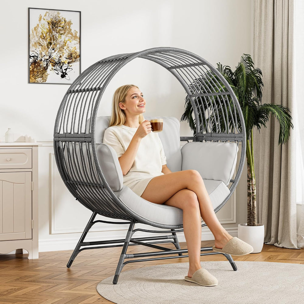 Bifanuo Oversized Egg Chair Indoor/Outdoor Rattan Hanging Basket Chair with T...