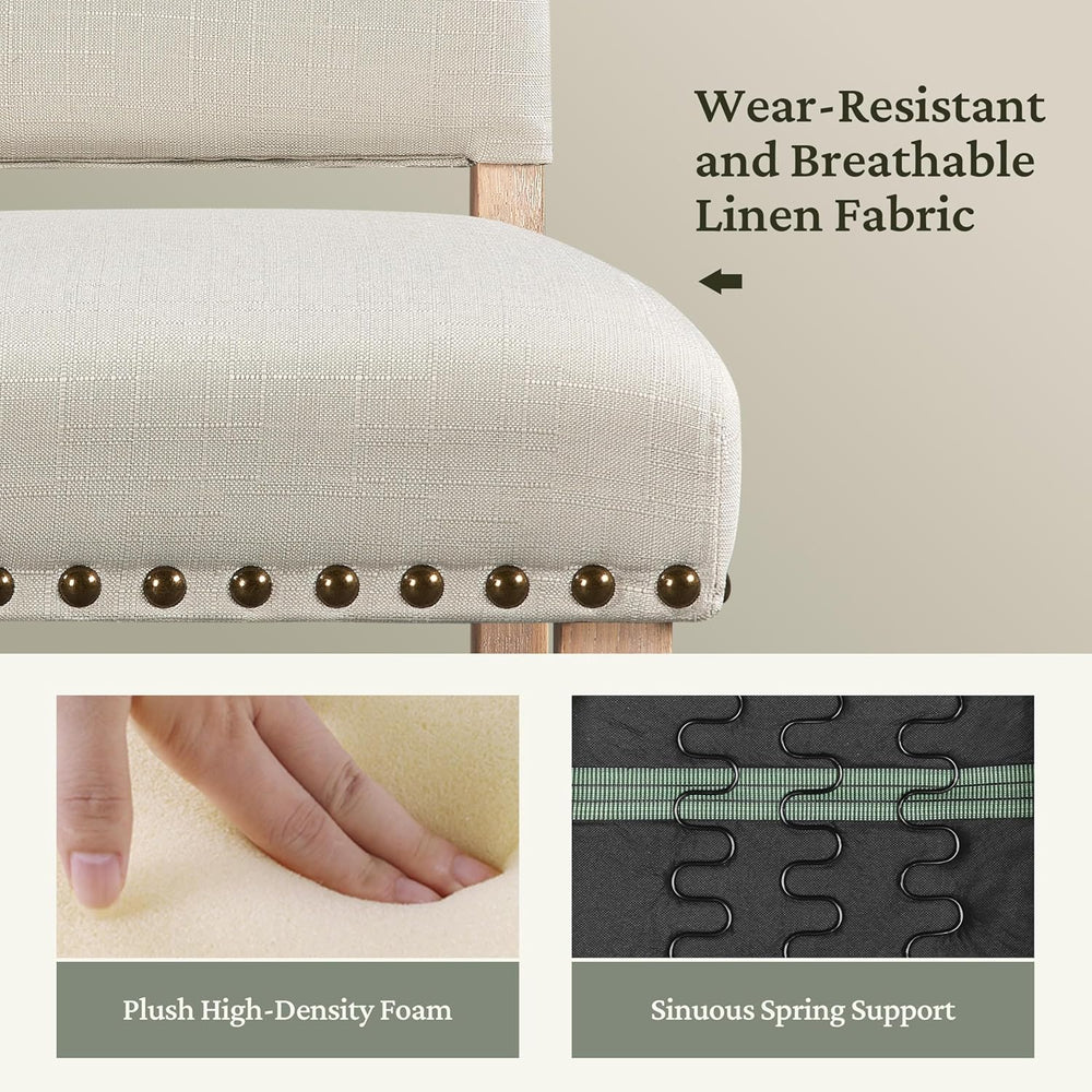 Yaheetech Dining Chairs Set of 6 Fabric Kitchen Chairs Nailhead Trim Beige