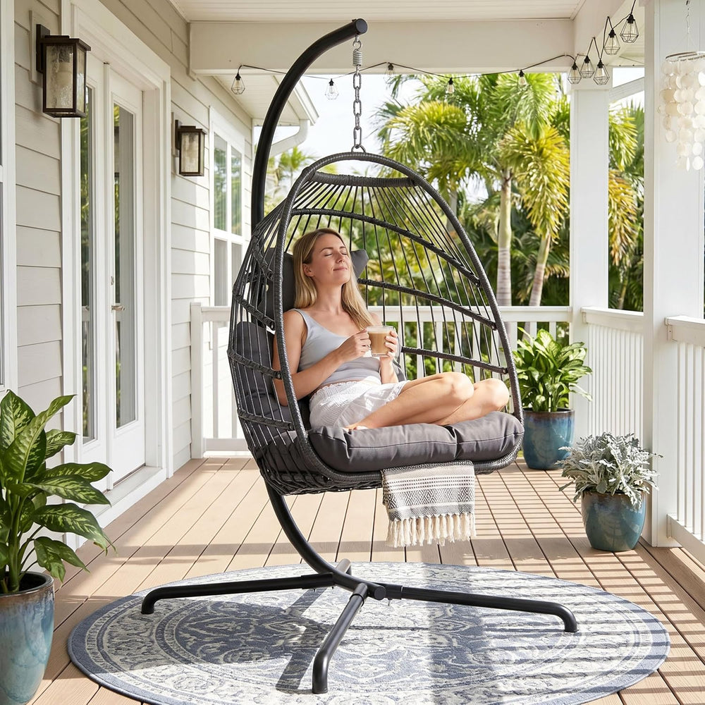 RADIATA Outdoor Hanging Egg Chair with Stand, Foldable Egg Swing Chair