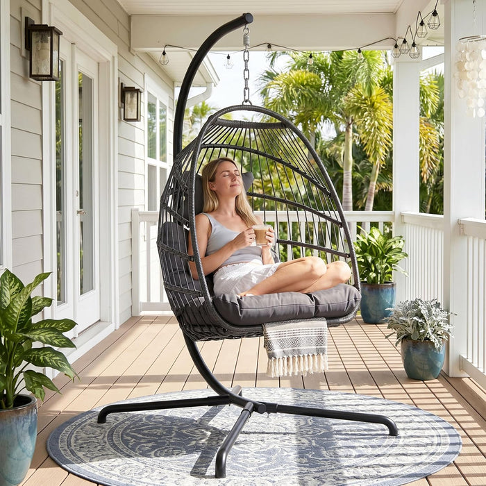 RADIATA Outdoor Hanging Egg Chair with Stand, Foldable Egg Swing Chair