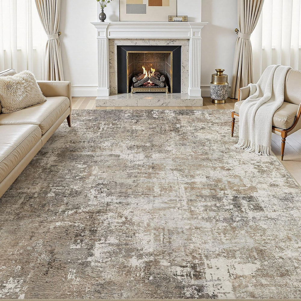 9X12 Area Rug Living Room: Abstract Washable Rugs Brown Grey