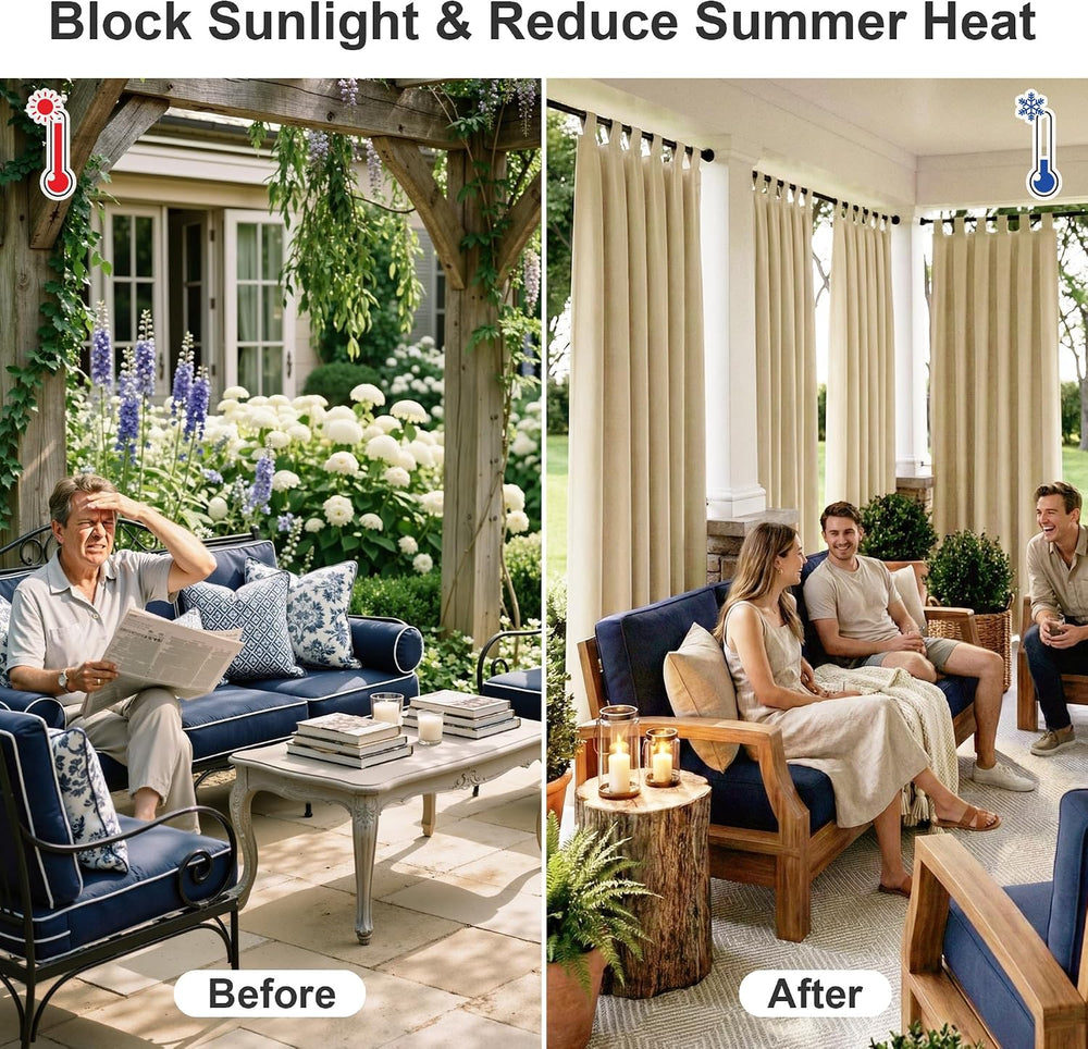 RYB HOME Outdoor Curtains for Patio Waterproof Block Sunlight Privacy