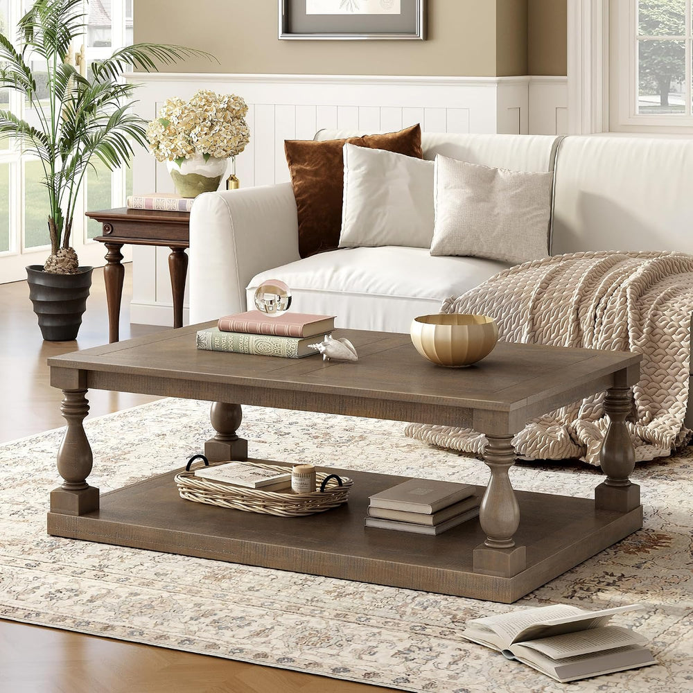P PURLOVE Solid Wood Coffee Table, Modern Farmhouse Coffee Table/Center Table...