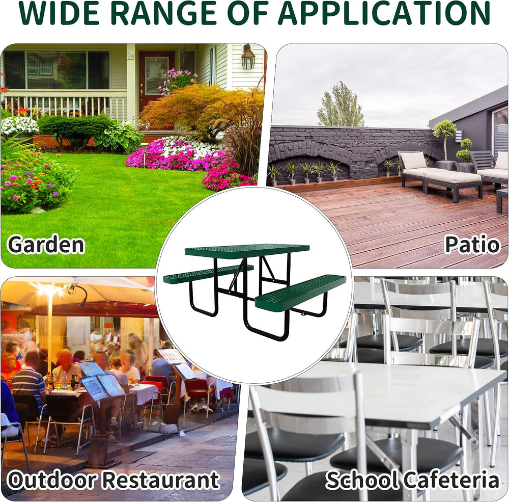 Picnic Tables for Outdoors,Commercial Metal Picnic Table Bench Set with Umbre...