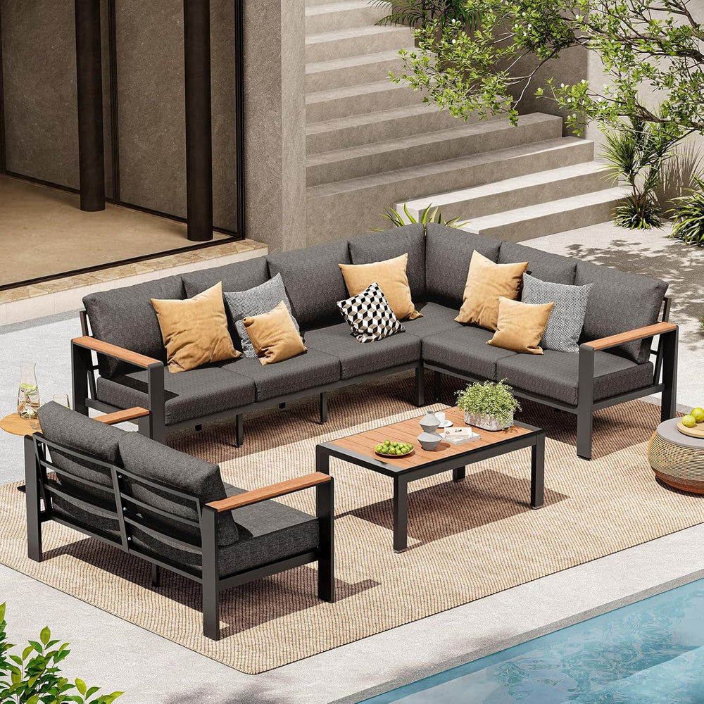 Aluminum Outdoor Patio Furniture Set 8 Seats, Outdoor Sectional Corner Sofa, ...