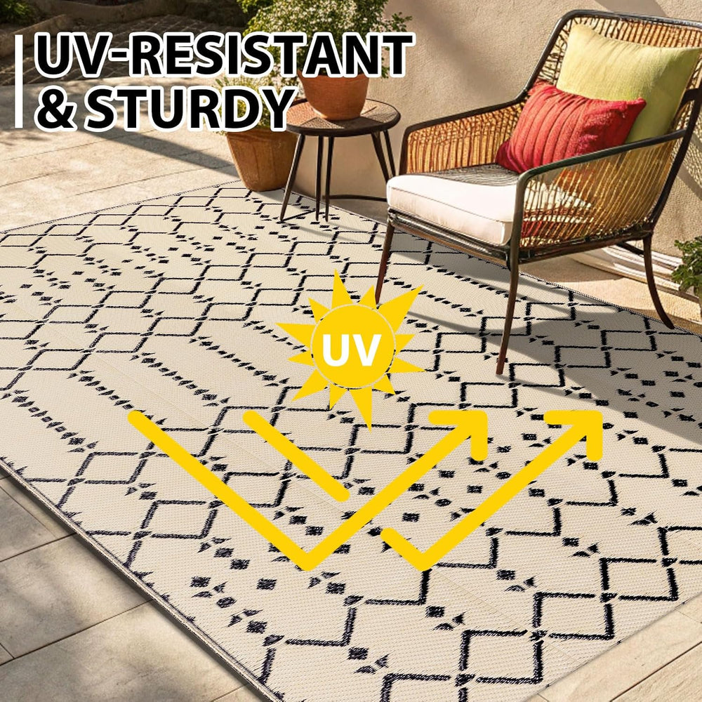 Smiry Outdoor Rug 5x8 ft Waterproof Reversible Boho Mat, Beige